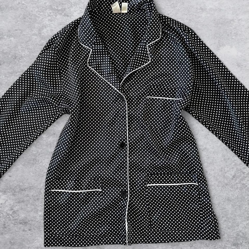 Victorias Secret Gold Label Polka Dot Satin Pajama Top Black White M
